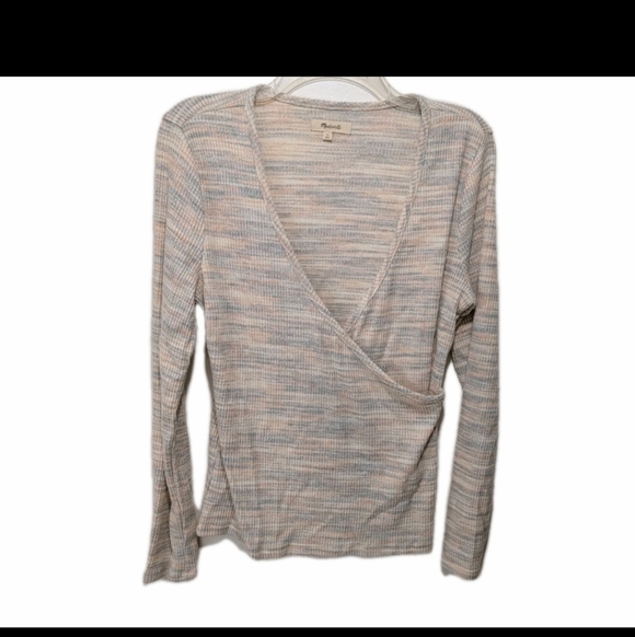 Madewell Tops - Madewell Space Dye Faux Wrap Top L Knit Long Sleeve Preppy Classic #1010
